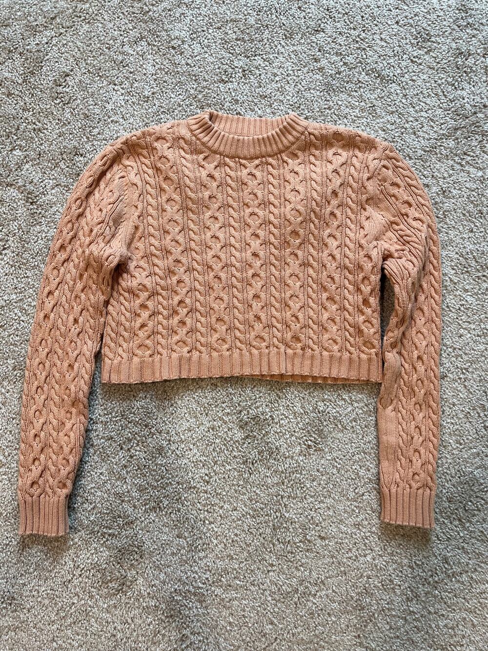 WAYF 100% Cotton Cable Knit Cropped Sweater Size S Balletcore Coquette Cozy